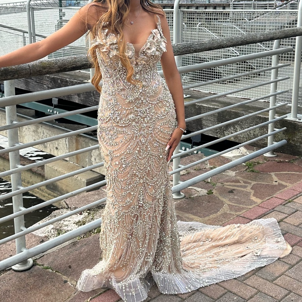 Elegant beaded rhinestone  prom Gown